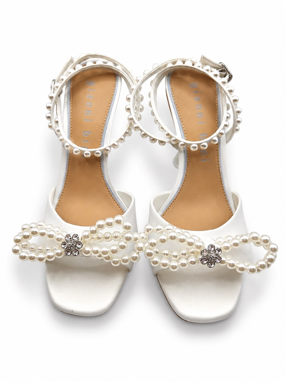 Gianni Bini HaydnTwo White Satin Pearl Bow Ankle Strap Dress Sandals Size 8.5M - Picture 5 of 11